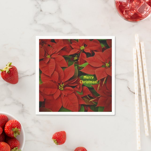 Serviette En Papier Noël traditionnel Peint Rouge Poinsettia (En situation)