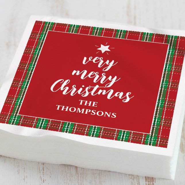 Serviette En Papier Noël Vacances Rouge Vert Vacances Plaid Mignonne (Cute red and green plaid Christmas napkins with festive holiday table design.)