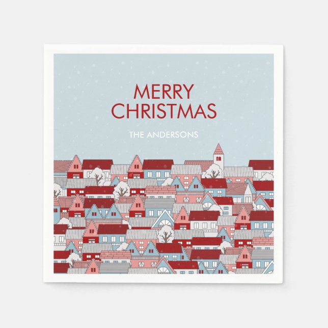 Serviette En Papier Noël Village Vacances Papier Napkin (Devant)