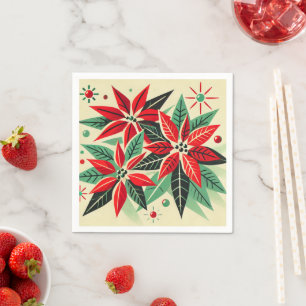 Serviette En Papier Noël Vintage 50s Art Pop Poinsettia Découpage