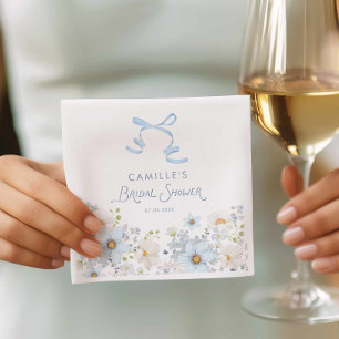 Serviette En Papier Nœud Bleu Élégant et Bridal Shower Floral