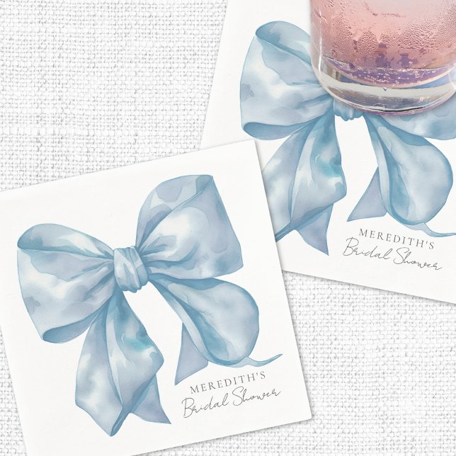 Serviette En Papier Noeud Bleu pour le Mariage: Shower de Mariée (Blue Bow Tying The Knot Bridal Shower Napkins)