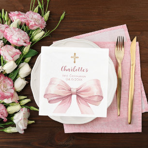 Serviette En Papier Nœud papillon rose pâle de première communion croi