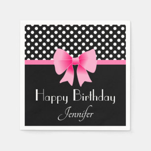 Serviette En Papier Nœud rose élégant Joyeux Anniversaire
