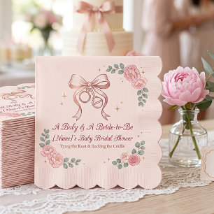 Serviette En Papier Nœud Rose et Roses Coquette   Bébé et Mariée Ensem