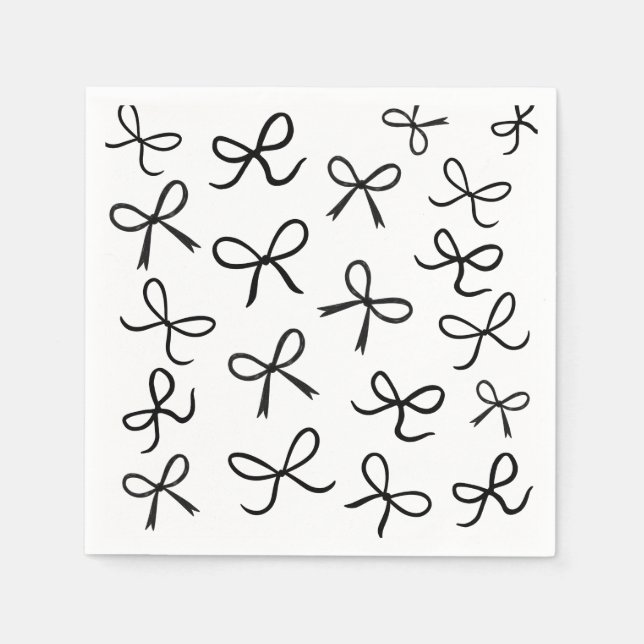 Serviette En Papier Nœuds Noirs Mignons Tendance Blanc (Devant)