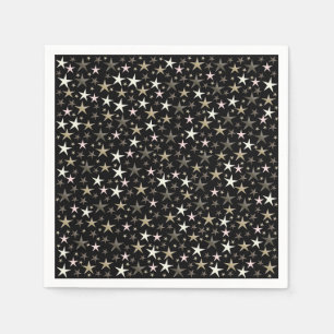 Serviette En Papier noir, argenté, brillant, lumineux, étoile, couleur