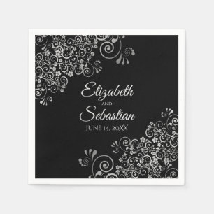 Serviette En Papier Noir avec Frills Argent Mariage élégant