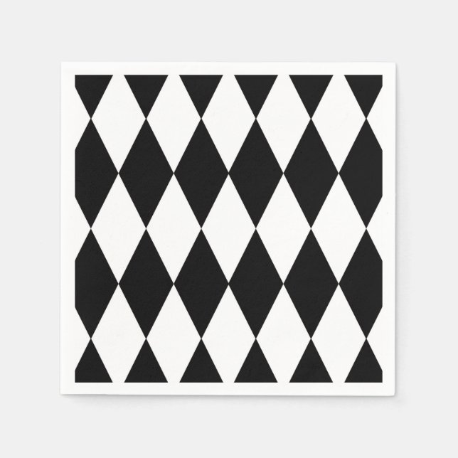 Serviette En Papier Noir blanc Arlequin Diamonds Motif Design (Devant)