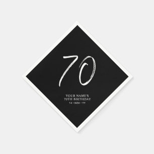 Serviette En Papier Noir & Blanc Brosse Script 70e fête d'anniversai