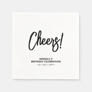 Serviette En Papier Noir & Blanc   Brush Lettering moderne Cheers!