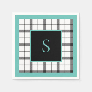 Serviette En Papier Noir, Blanc, Carreaux, Vert Élégant, Chic, Moderne