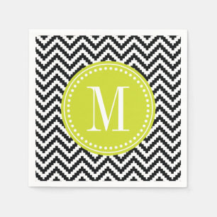 Serviette En Papier Noir & Blanc Chic Aztec Chevron Monogrammé