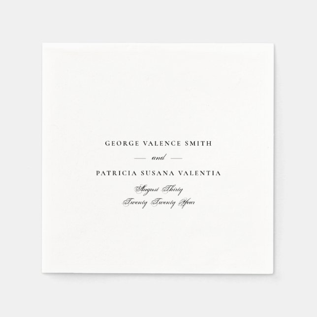 Serviette En Papier Noir & Blanc Classic Calligraphie Mariage élégant (Devant)