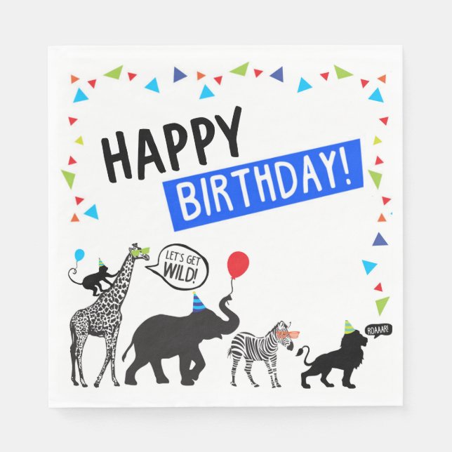 Serviette En Papier Noir Blanc Fête Animaux Anniversaire Déjeuner (Devant)
