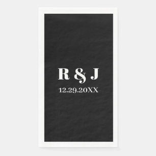 Serviette En Papier Noir Blanc Monogramme Couple Nom personnalisé Mari