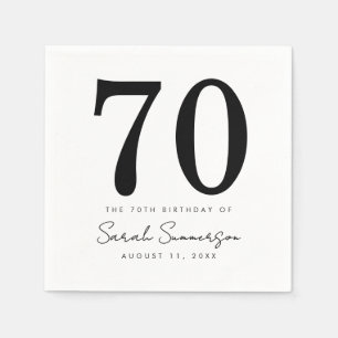 Serviette En Papier Noir Blanc Nom Date Soixante-dix 70e Fête d'annive
