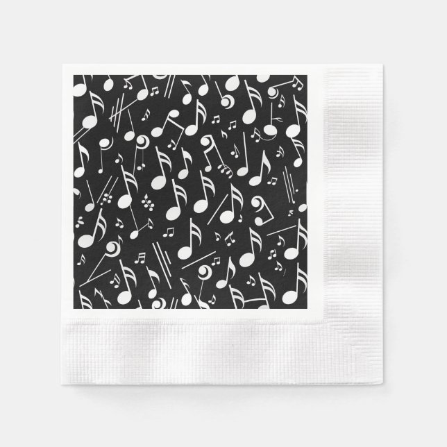 Serviette En Papier Noir & blanc Notes musicales Papier Napkin (Devant)