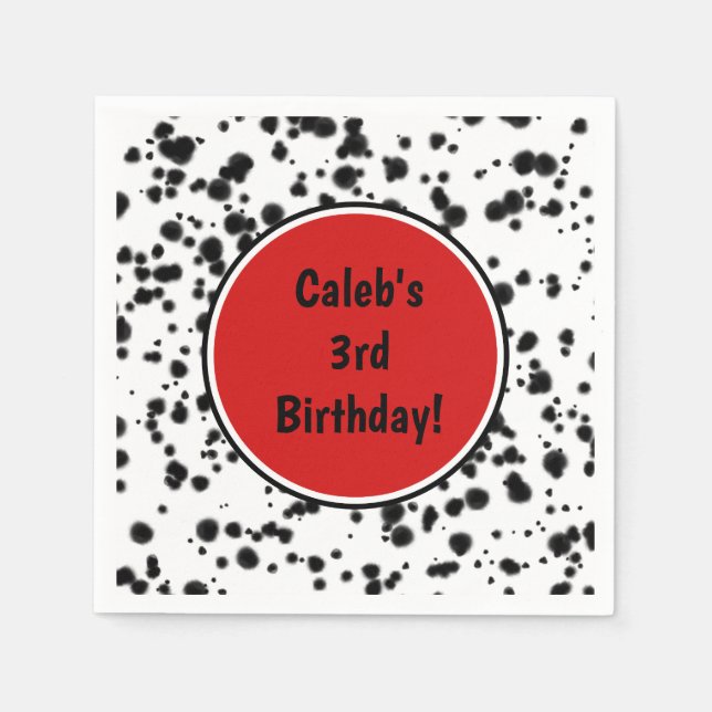 Serviette En Papier Noir Blanc Rouge Dalmatien Spots Anniversaire (Devant)