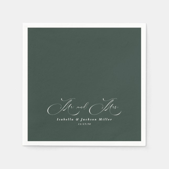 Serviette En Papier Noir & Blanc Simple Minimaliste Mariage élégant (Devant)