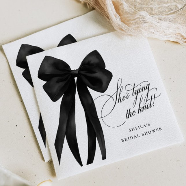 Serviette En Papier Noir Bow Elle Noue Le Nœud Lancement De Mariage (Créateur téléchargé)