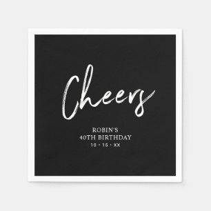 Serviette En Papier Noir Brossage de script Cheers Fête d'anniversai
