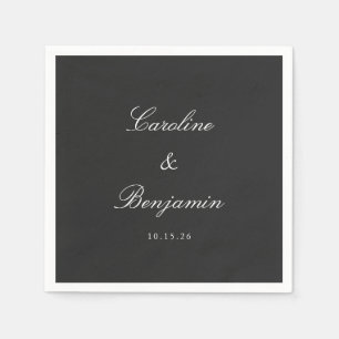 Serviette En Papier Noir classique Script élégant Mariage Nom personna