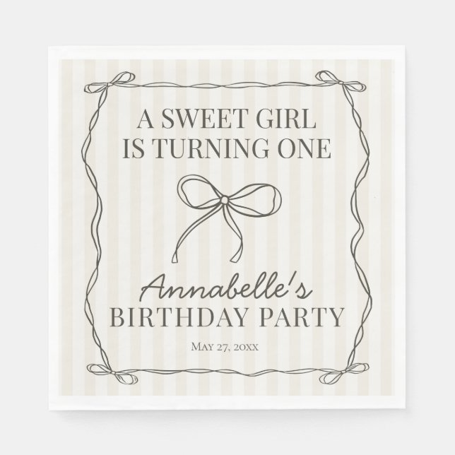 Serviette En Papier Noir Coquette Bow Beige Anniversaire Table Déco (Devant)