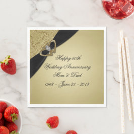 Serviette En Papier Noir d'or 50e anniversaire Mariage