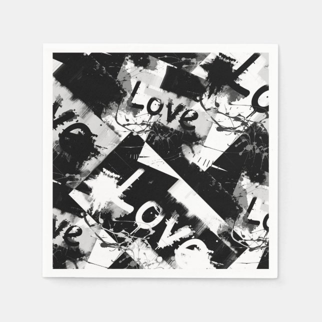 Serviette En Papier Noir et blanc avec des taches motif d'amour (Devant)