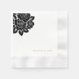 Serviette En Papier Noir et blanc Damask Gold Mariage texte