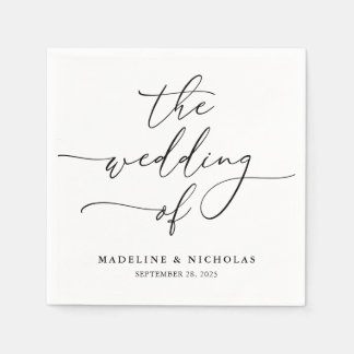 Serviette En Papier Noir Et Blanc Élégant Calligraphie Mariage Moderne