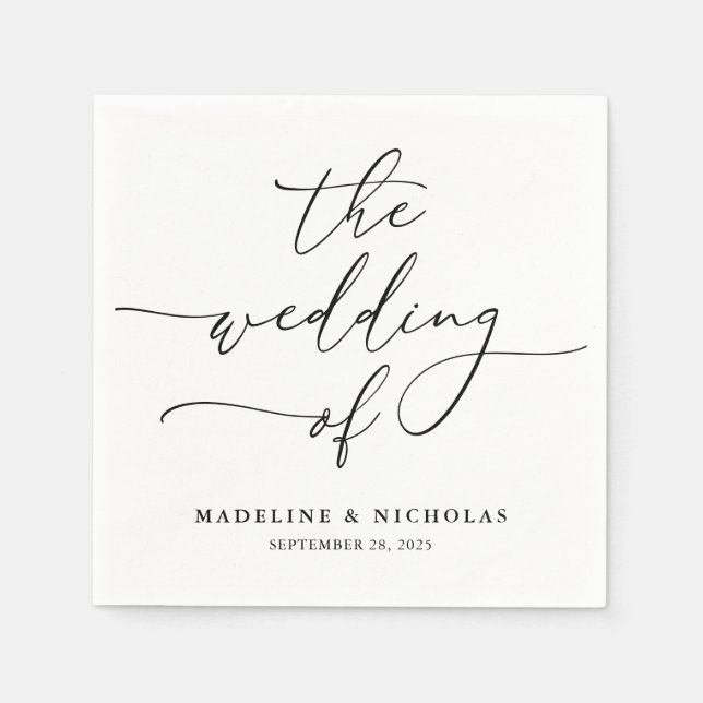 Serviette En Papier Noir Et Blanc Élégant Calligraphie Mariage Moderne (Devant)