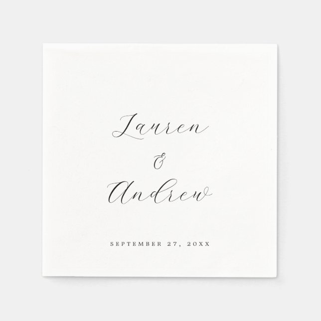 Serviette En Papier Noir et blanc Élégant Moderne Mariage simple (Devant)