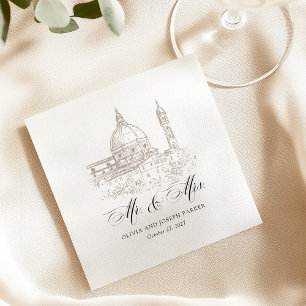 Serviette En Papier Noir et blanc   Mariage d'illustration italien