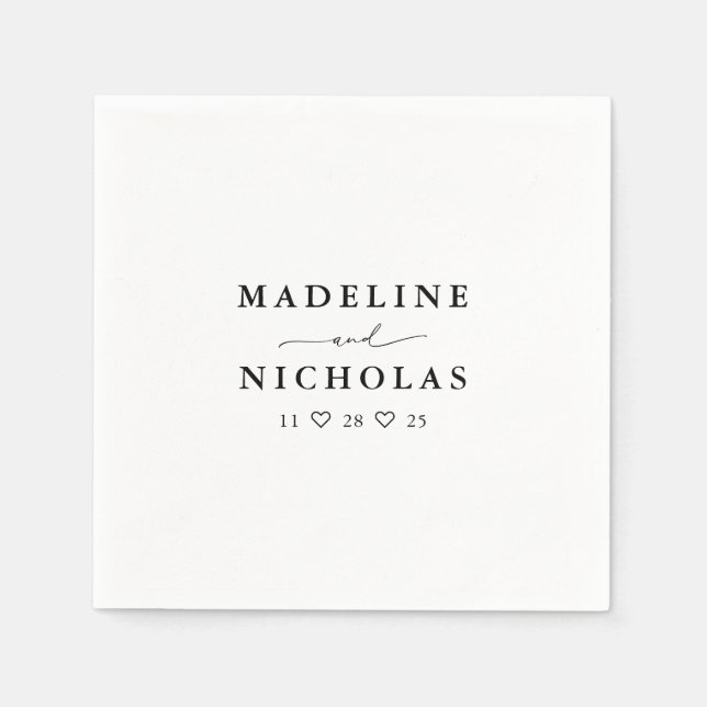 Serviette En Papier Noir Et Blanc Moderne Simple Mariage (Devant)