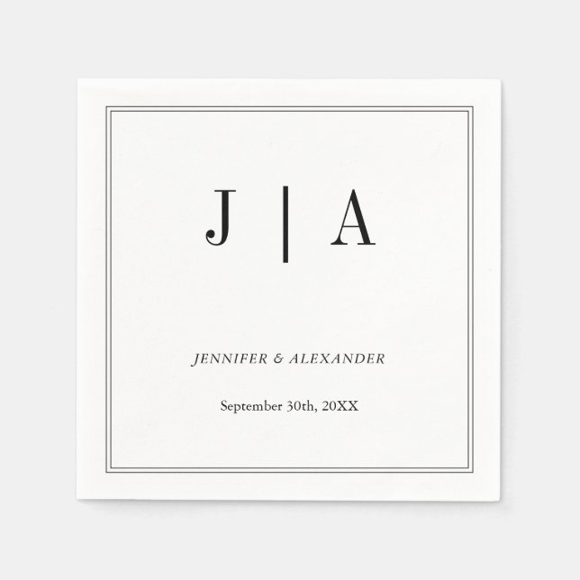 Serviette En Papier Noir Et Blanc Monogramme Couple Nom Moderne Simple (Devant)