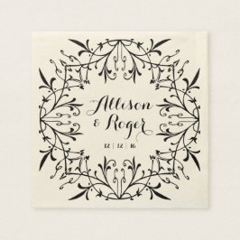 Serviette En Papier Noir et Ecru Fancy Vintage Wedding