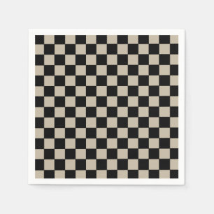 Serviette En Papier Noir et taupe à carreaux