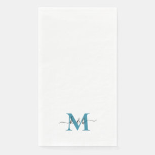 Serviette En Papier Noir et Turquoise Monogramme Lavage Script Blanc