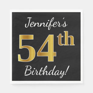 Serviette En Papier Noir, Faux Gold 54e anniversaire + Nom personnalis