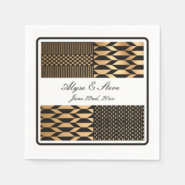 Serviette En Papier Noir - Gold Kente (Blanc) (Devant)