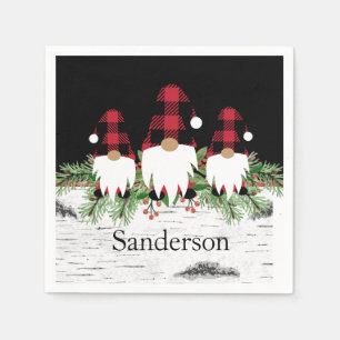 Serviette En Papier Noir Joyeux Noël Rouge Buffalo Plaid Gnome