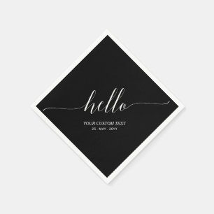 Serviette En Papier Noir Lettre élégante et stylée Bonjour Fête