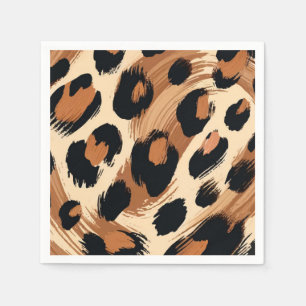 Serviette En Papier Noir Marron Crème Peinture Imprimé Animal Léopard