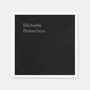 Serviette En Papier Noir minimaliste Plain Ajouter son propre nom
