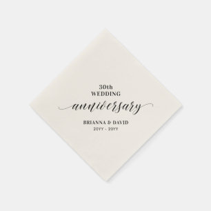 Serviette En Papier Noir moderne 30e anniversaire Mariage de la fête N