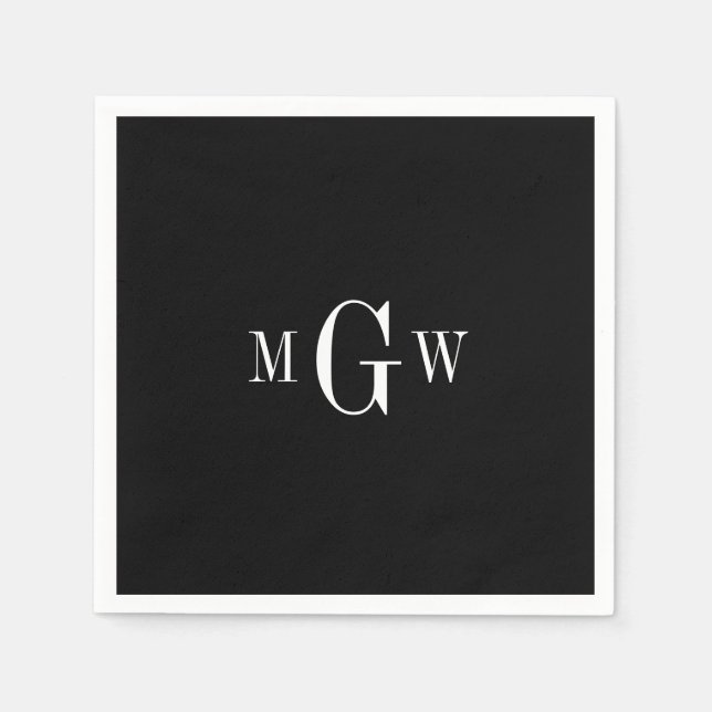 Serviette En Papier Noir Moderne Élégant Monogramme Mariage Simple (Devant)