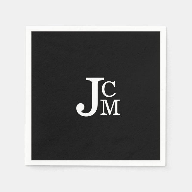 Serviette En Papier Noir Monogram Mariage Cocktail  Napkins (Devant)