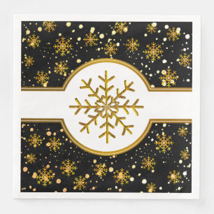 Serviette En Papier Noir Noël de Noël de Snowflakes Gold